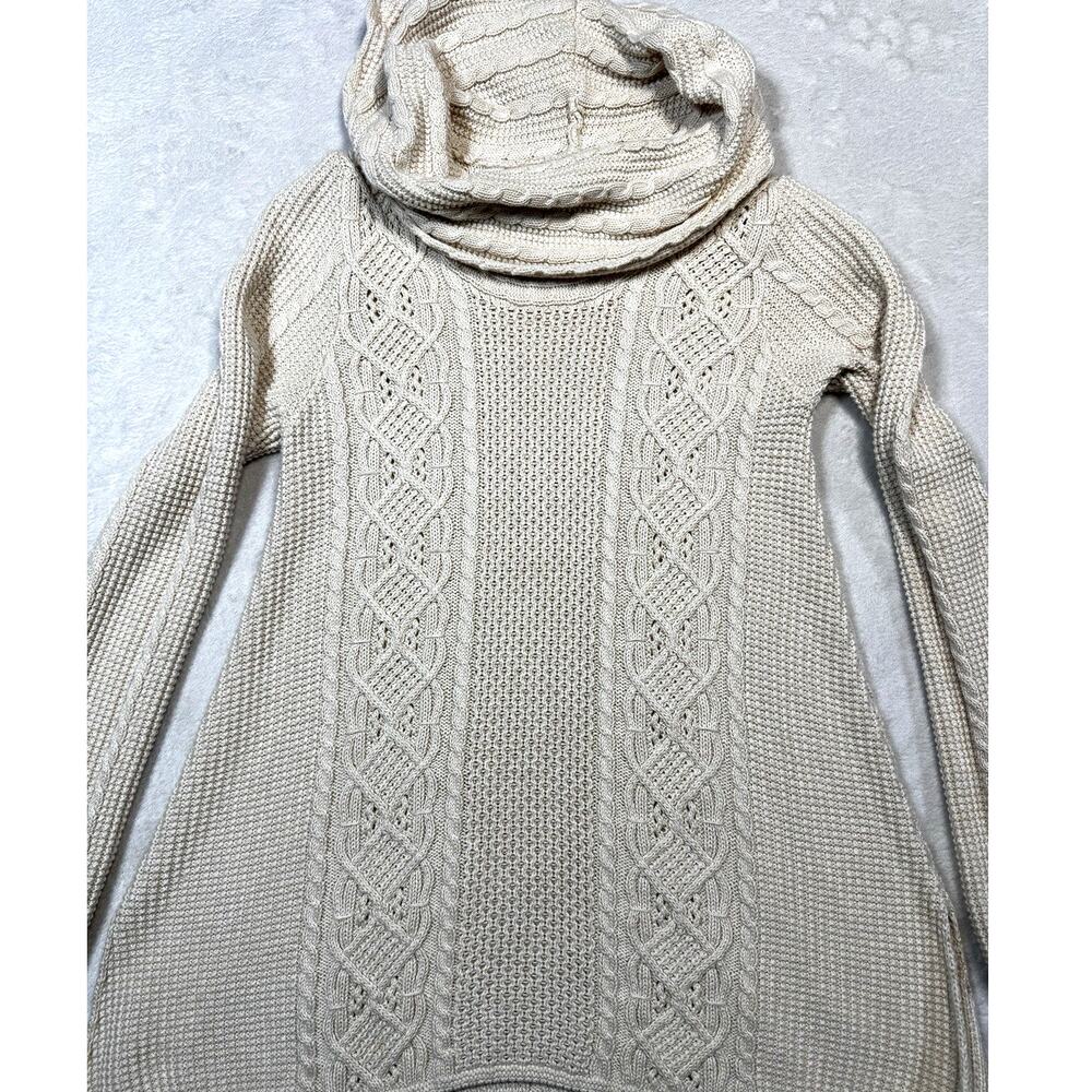 Jeanne Pierre Cotton Cable Knit Cowl Neck Sweater Cream Coastal Grandma Sz Sm